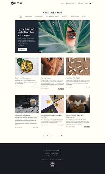 Inessa - Wellness Hub blog shopify ui web design