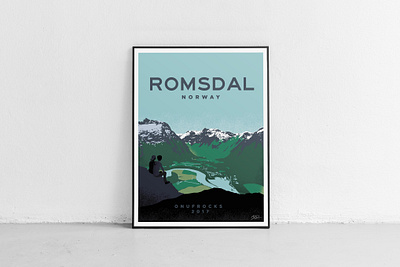 Romsdal Poster Illustration commission couple hike illustration illustrator landscape mountains nature norway outdoors poster procreate romsdal scenery travel vacation