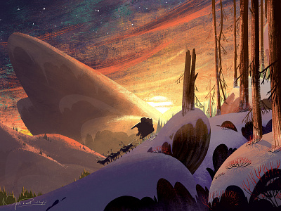 Sleigh time background children book illustration childrens book illustration klaus landscape landscape illustration landscape painting