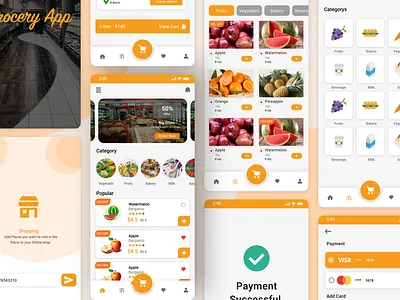 Grocery App UI app branding design ecommerce app grocery grocery online icon logo shopping app typography ui design vector