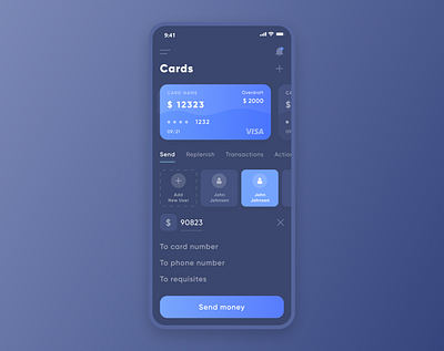 Bank app Cards section bank bank app cards money transactions ui