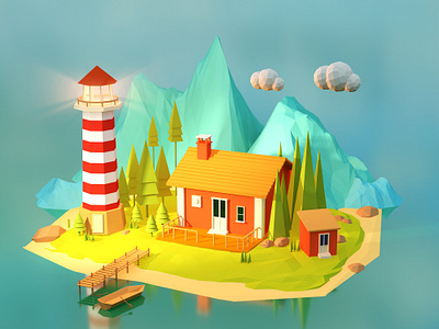 Lowpoly Island c4d design illustration ui webdesign