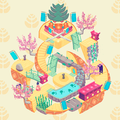 Samurai Pinapple art direction gamification illustration isometric