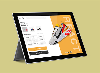 Nike React Surface Pro 3 - Shopping experience branding clean design figma figmaafrica illustration mobile mockup nike tablet ui