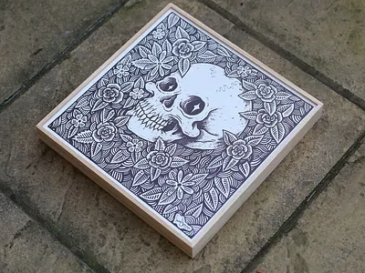 Canvas drawing drawing ink drawings floral floral art illustration illustration design original art pen and ink sharpie skull wood