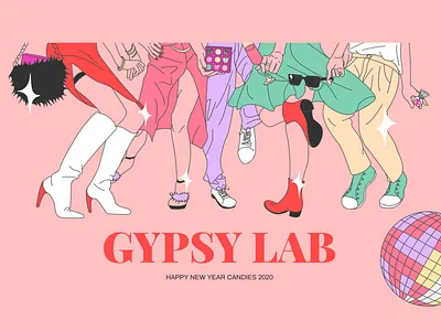 gypsy happy new year candies branding conceptual dance design fashion happy new year illustration line art new year party packaging vector