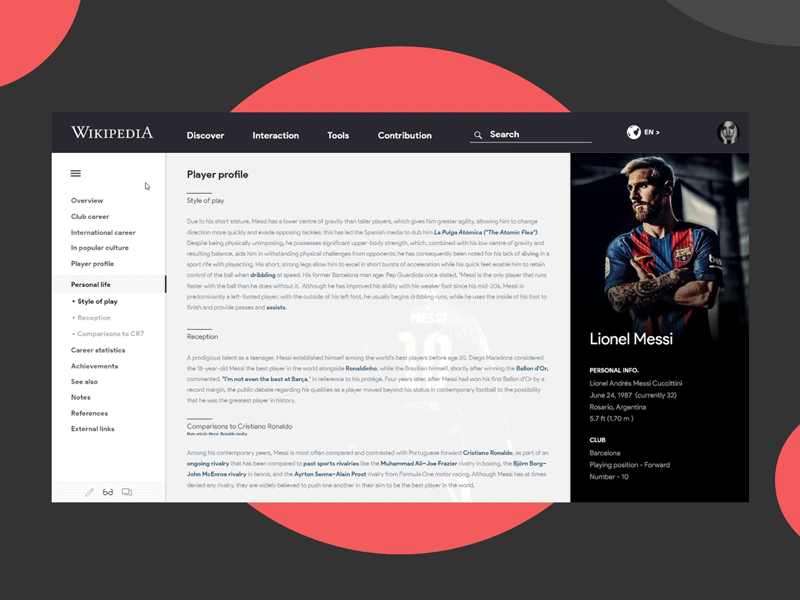 Wikipedia Redesign Concept concept messi redesign redesign concept ui webdesign wiki wikipedia