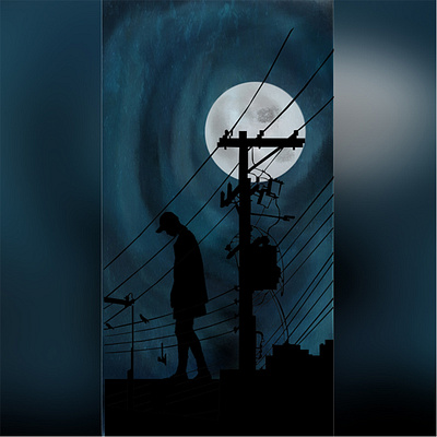 Alone Boy Hand-Drawn Artwork alone branding graphicting hand drawn illustator illustration illustrator moonlight night photoshop