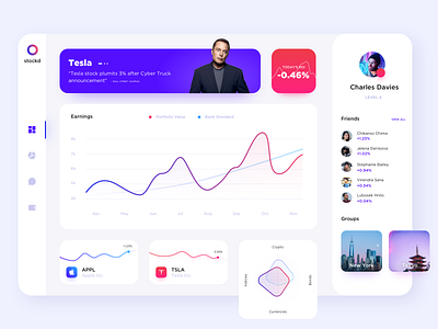 Stock Portfolio Tracker apple chart crypto cyber truck dashboard design elon musk gradient graphic light news portfolio product stock tesla trading ui ux web app