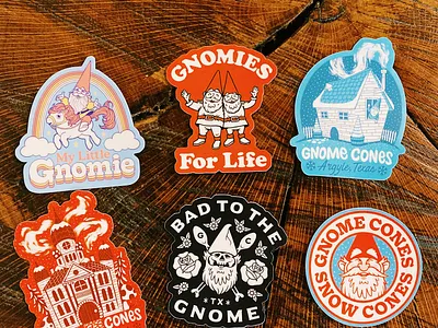 New Gnome Cones Stickers! decals drawing gnome gnome cones goodies illustration merch snow cones stickers swag