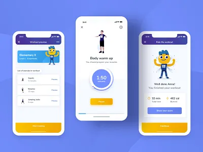 FitKiddo Mobile App - Workout android animation app boy clean design exercise fitness flutter girl ios kids mobile ui modern parents product training ui ux workout