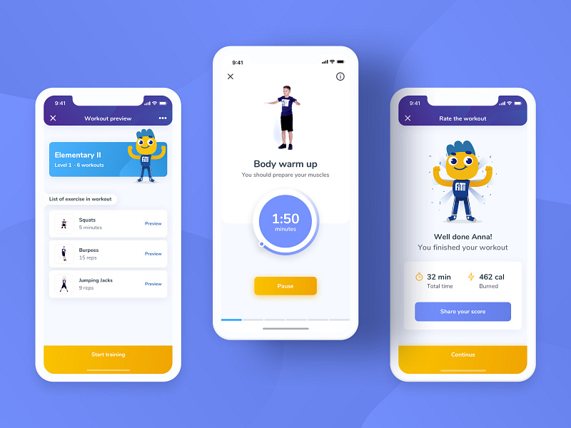 FitKiddo Mobile App - Workout android animation app boy clean design exercise fitness flutter girl ios kids mobile ui modern parents product training ui ux workout