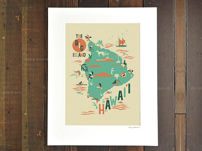 The Big Island Map aloha beach hawaii illustration map oahu print retro surf surf art vintage