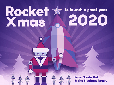 Rocket X-mas from Santa-Bot and the Elve-bots Family challenge christmas card christmas tree design dribbbleweeklywarmup graphic design holiday card ilustration new year weekly challenge weekly warm up weeklywarmup