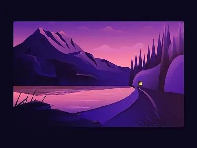 Purple Evening abstract art adobe illustrator adventure adventurer backpack design digital art evening forest illustration landing page landscape mountain nature nature illustration purple travel web design