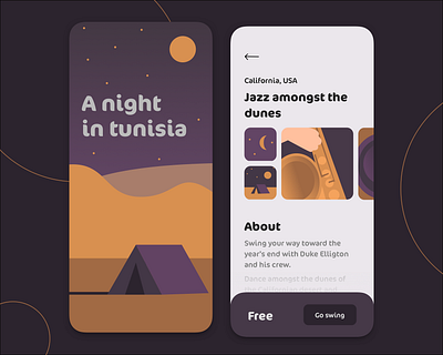 A night in tunisia app concert desert graphic design illustration jazz night saxophone tent travel