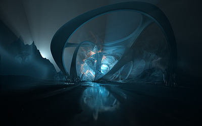 Portal cgi cyberpunk design fantasy illustration landscape mountains particles portal sci fi space