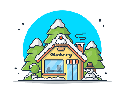 Bakery Shop!!!! 🥐 🍞 🥖 🥨☃️ bakery bread flake holiday icon illustration logo shop snow snowman store winter