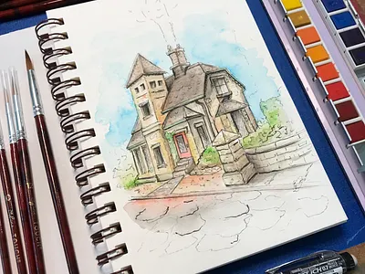 Cottage watercolor painting art color drawing illustration illustration art painting steven skadal watercolor watercolor art watercolor painting