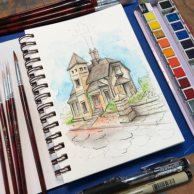 Cottage watercolor painting art color drawing illustration illustration art painting steven skadal watercolor watercolor art watercolor painting