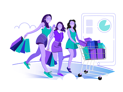 Fun Shopping branding communication concept digital arts happy illustration online shopping page design shopping sticker design style ui ux vector web illustration