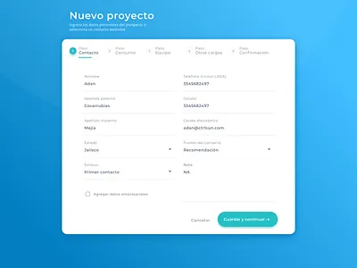 New Project Wizard blue blue and white contact form dahsboard form input project project management steps subtitle title wizard