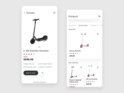 Scooter Ecommerce App app bike business clean cycle design designer e commerce ecommerce flat interface ios minimalist mobile modern scooter shop skateboard store ui