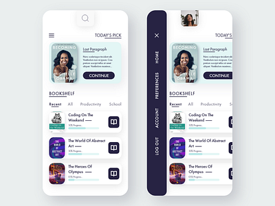 Bookshelf App - Mobile app design bookapp bookshelf clean design design art mobile app mobile app design mobile ui modern ui uidesign