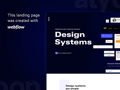 Webflow Page | Design Systems Landing Web big typography dark dark ui design interface landing page mobile product ui ux web webflow