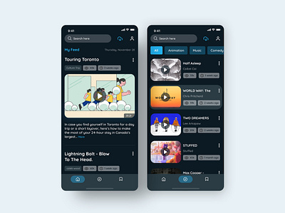 Vimeo Mobile App _ Redesign category dark ui explore feed header library movie navigation profile search search results streaming streaming app tabs ui uidesign upload ux video vimeo