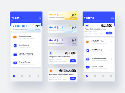 Yealink meeting 01 app cards clean cloudy conference home meeting meetings rain ui ux weather