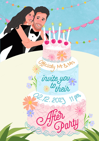 Wedding Party Invite Illustration 2d animation animation character art comicart couple illustration couple wedding design digitalart illustration save the date vector wedding illustration wedding invite