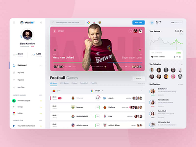 ValuBet bet bets branding design football interface landing page logo product design social network sport typography ui ux web