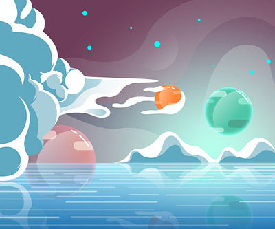 Planets cloud design digital art digital illustration dribbble fantastic fantasy galactic illustration planets stars vector
