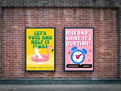 Protest by Design "VOTE!" Posters alarm clock climate change climate election design for good flamingo illustration poster art poster design vote