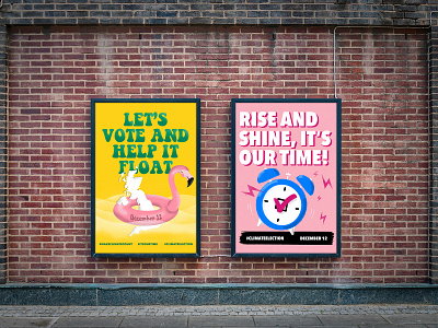 Protest by Design "VOTE!" Posters alarm clock climate change climate election design for good flamingo illustration poster art poster design vote