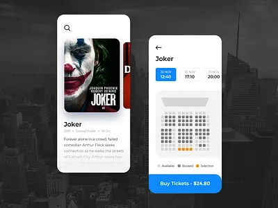Cinemago App android app app ui apple cinema clean dark design icons ios iphone joker movie shadow ux