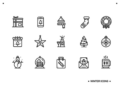 ❆Winter Icons❆ bauble calendar champagne christmas christmas tree hot drink postcard present smartphone snow globe snowman star wreath