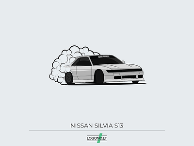 Nissan Silvia S13 2d automotive automotive design car digital art drift drifting flat grey illustration illustrator illustrator art nissan race race car racecar smoke tires vector