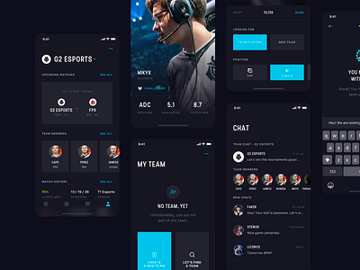 Stax App app cards dark dark app dark theme dark ui design esport gamers ios leagueoflegends minimal strv strvcom swipe tom vranek ui ux ux ui