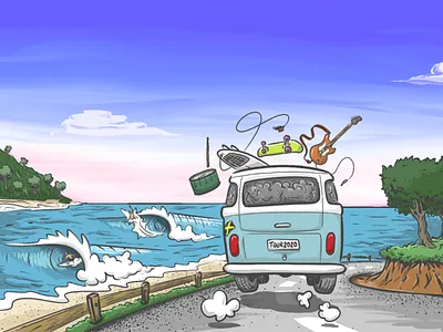 Band tour surfing beach kombi