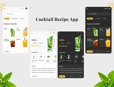 Cocktail Recipe App app clean dark ui design simple typography uidesign