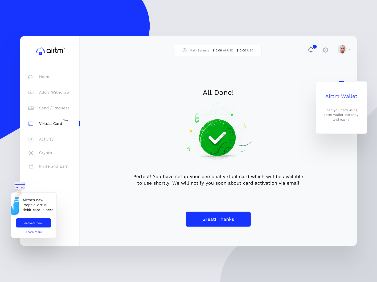Airtm Card Confirmation notification by Prakhar Neel Sharma on Dribbble