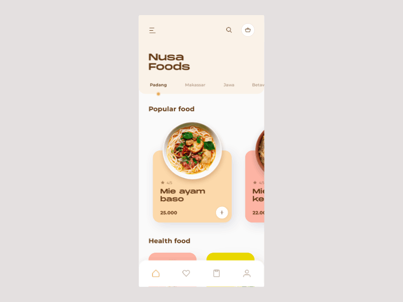 Nusa Foods App Interaction app app design clean cook cooking cooking app cuisine food food app foodie hdcraft interaction interface minimal principle protoyping recipe ui ui ux yellow