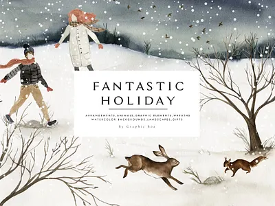 Fantastic Holiday-Winter collection background bear clipart deer design fantastic gift graphic design holiday holiday winter house landscape leaf snow squirrel tree watercolor winter winter clipart winter collection