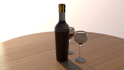 3D Wine Glass, Bottle & Table 3d artist 3d modeling 3d objects 3d table cinema 4d dine graphics wine glass