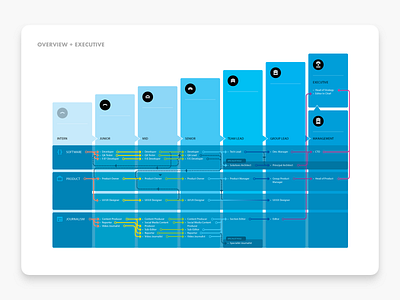 Career Path Diagram - Product + Journalism Division black blue green icons illustration infographic information architecture orange purple red typography white yellow