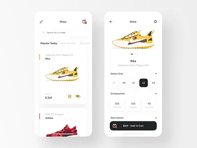 Shoe. - Sneakers Shop App app clean details ios sale shoes shop simple sneakers store ui. ux white