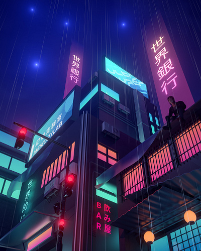ｈｉｇｈ ｒｉｓｅ 高層アパート 3d 80s anime cinema4d concept futuristic illustration japan neon redshift render retrowave synthwave vapourwave