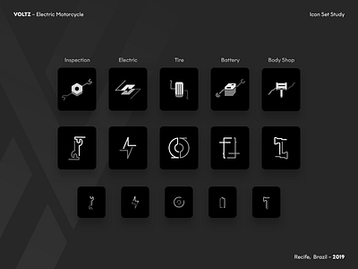Voltz Motors Icon Set Study app bike design elegant eletric icon illustration line mechanic modern motorcycle shop ui